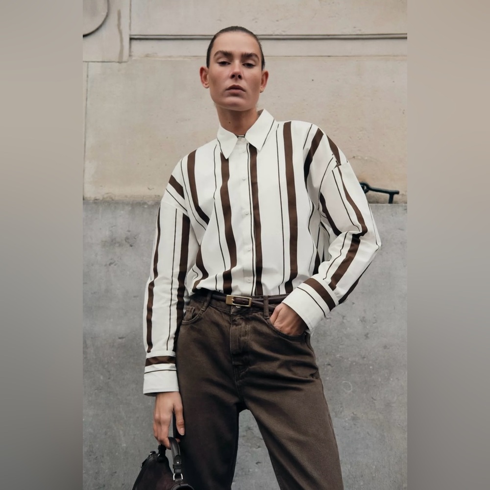 Women’s White and Brown Striped Shirt